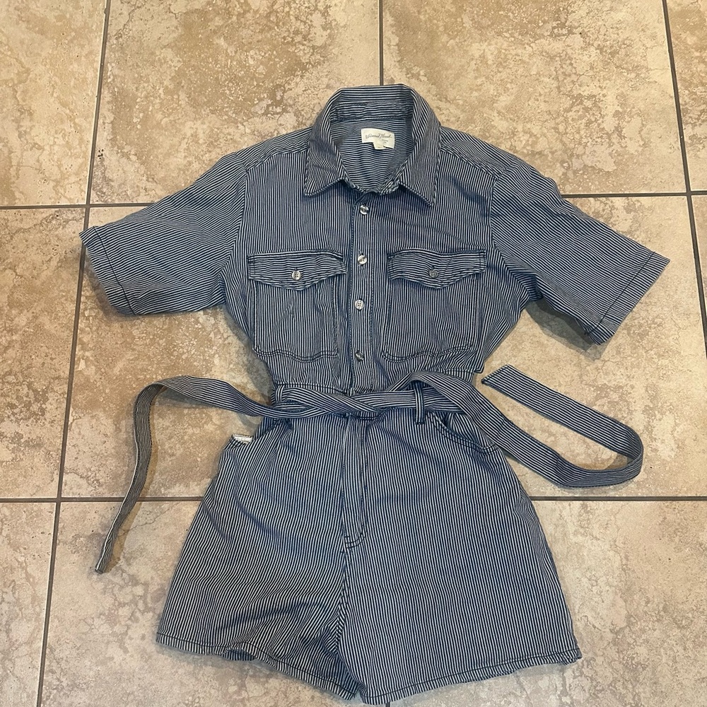 Striped Blue Romper with Belt